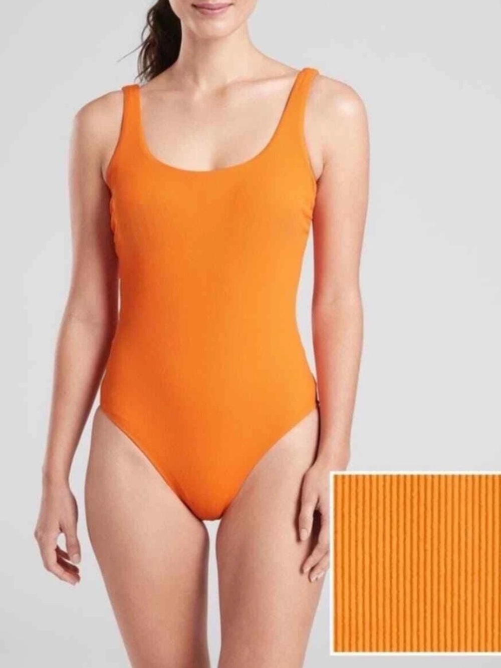 Athleta Cloudbreak Monarch Orange Ribbed Scoop Back One Piece Swim XL Tall